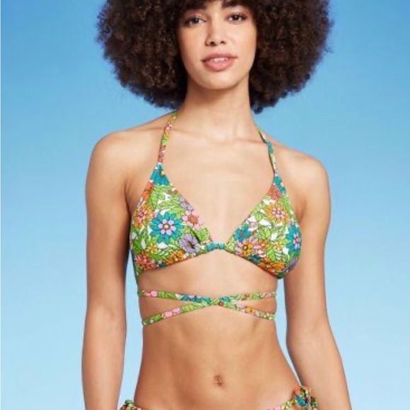WILD FABLE WOMENS BIKINI TOP MULTI FLORAL PRINT WOMENS TRIANGLE WRAP NWT - Picture 3 of 5